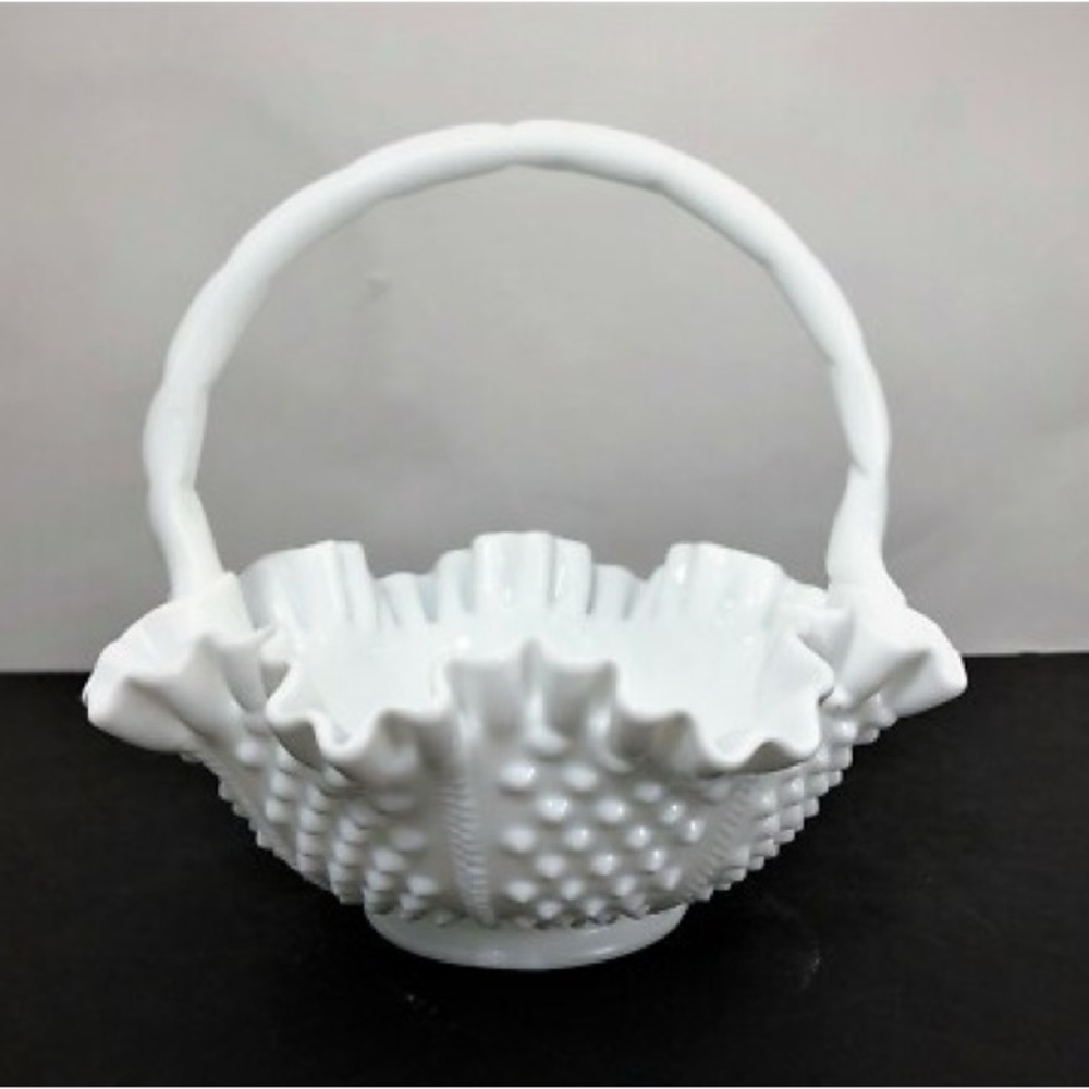 Elegant White Hobnail Glass Basket